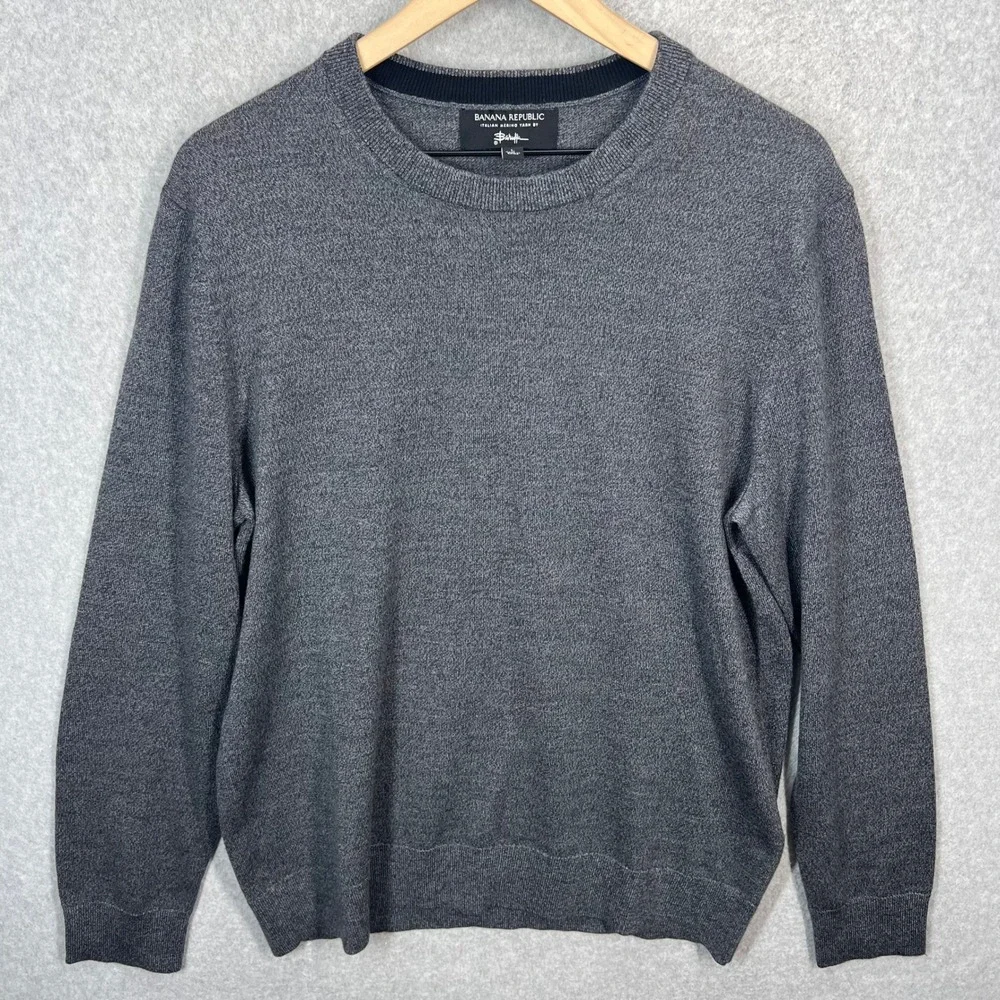 Banana Republic Sweater Men L Grey Italian Merino Wool Crewneck Pullover NWOT